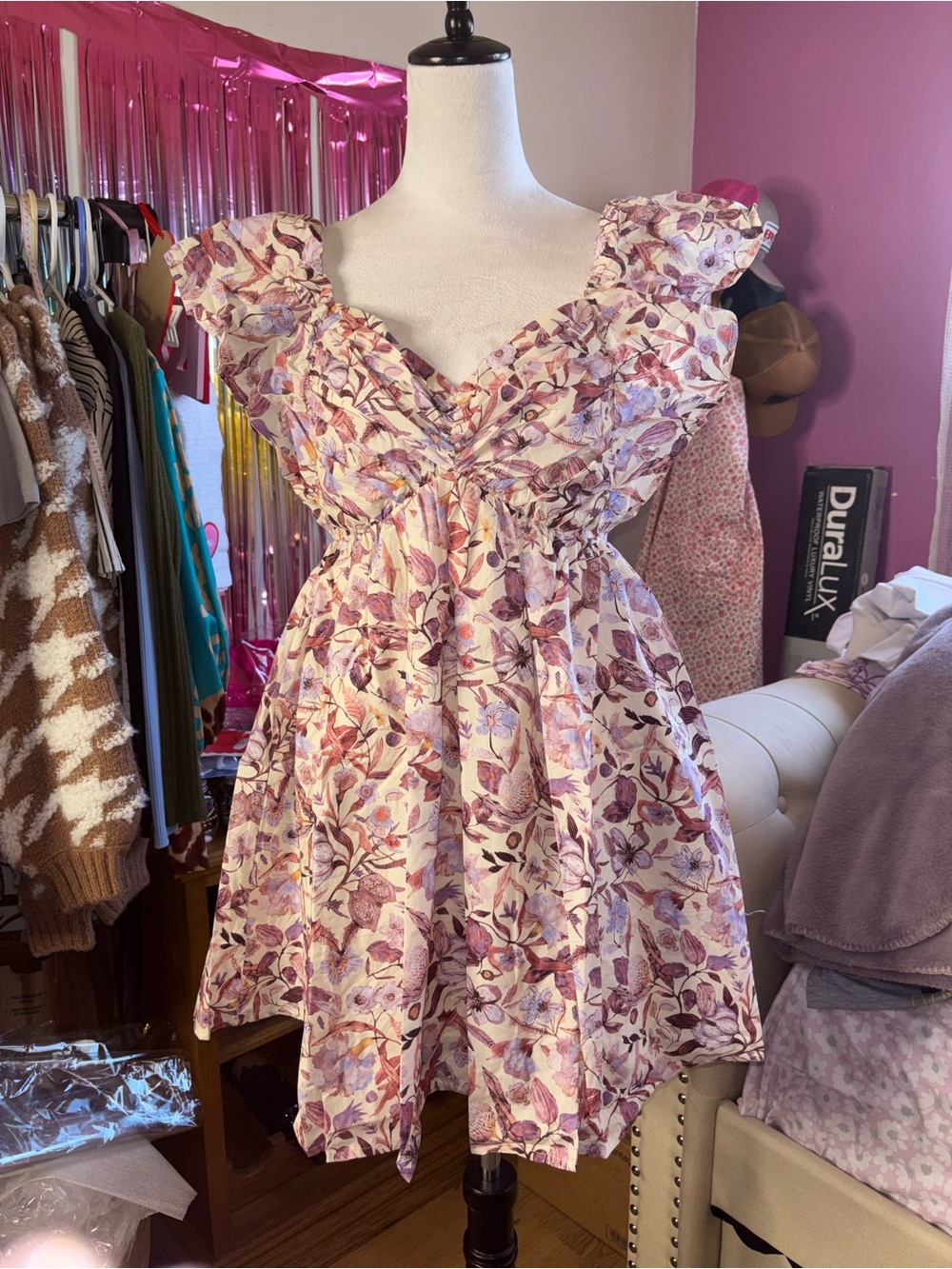 Entro Lavender and Cream Floral Smocked Dress